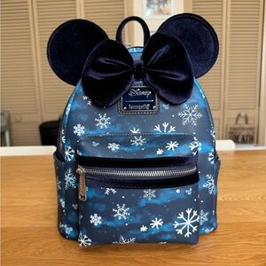 Loungefly Disney Snowflake Minnie Mouse Velvet Ears Mini Backpack